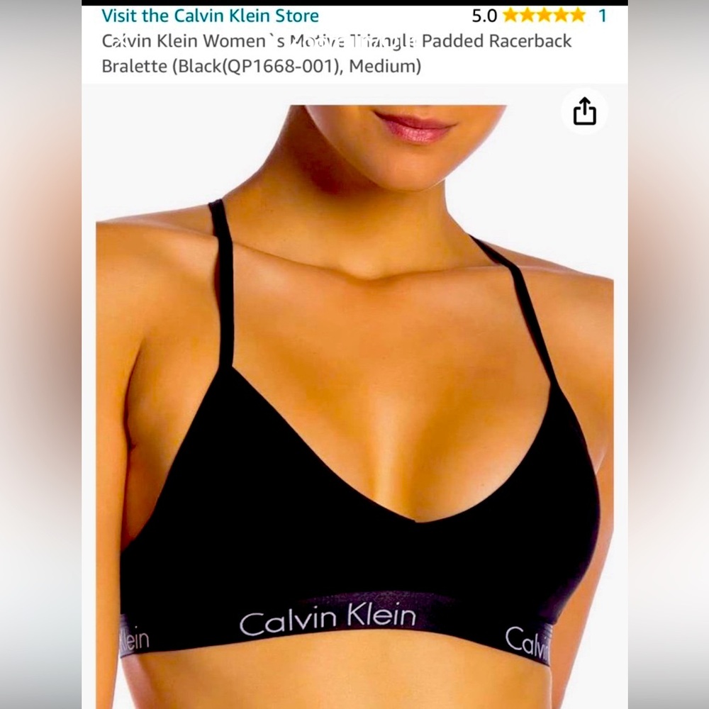 Calvin Klein woman’s padded razorback bralette black size L